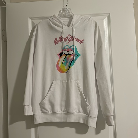 Rolling Stones Women’s L White Hoodie Sweatshirt Tie-Dye Logo - Picture 2 of 5